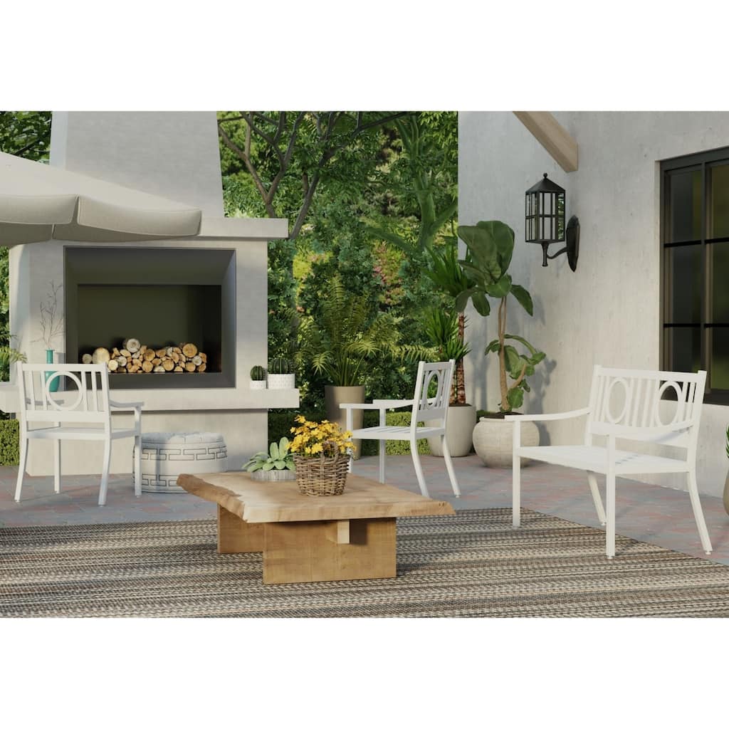 Slatted Openwork Outdoor Dining Chair with Arm - 35" - White