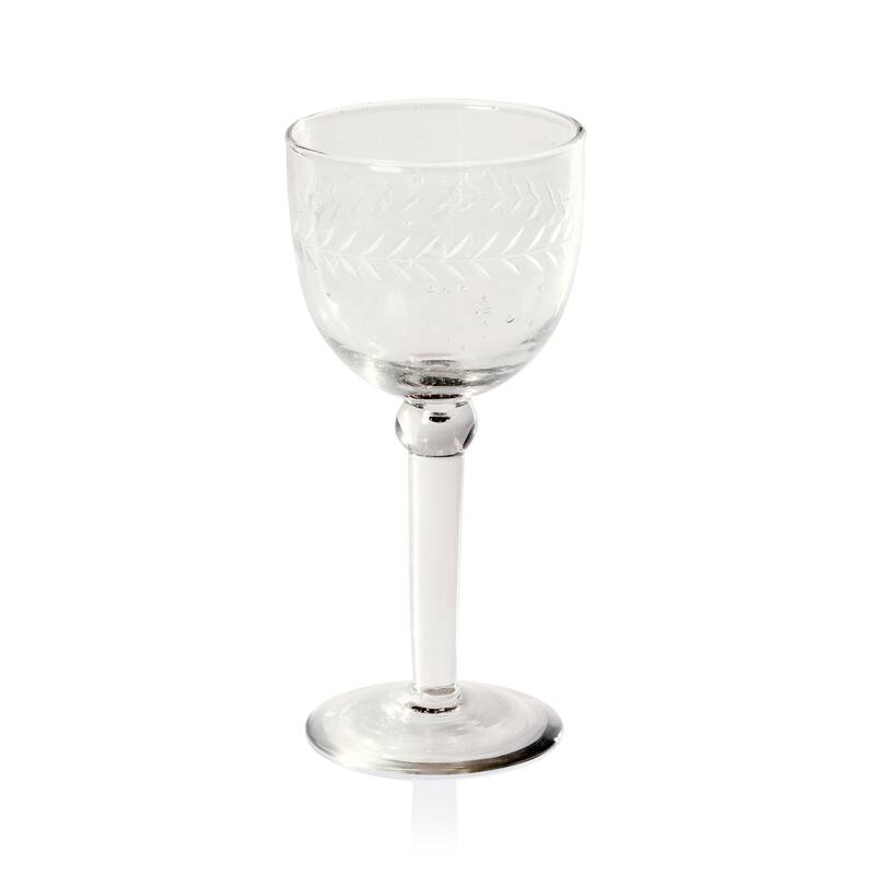 Tuscan Handmade Etched Wine Goblet Glasses, Set of 4