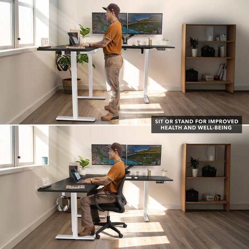 Mount-It! XL 75"W Electric Corner Adjustable Standing Desk, Black/White (MI-15027)