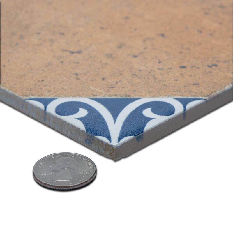 Merola Tile Degas Teja with Blue Deco 8-7/8" x 8-7/8" Porcelain Floor and Wall Tile