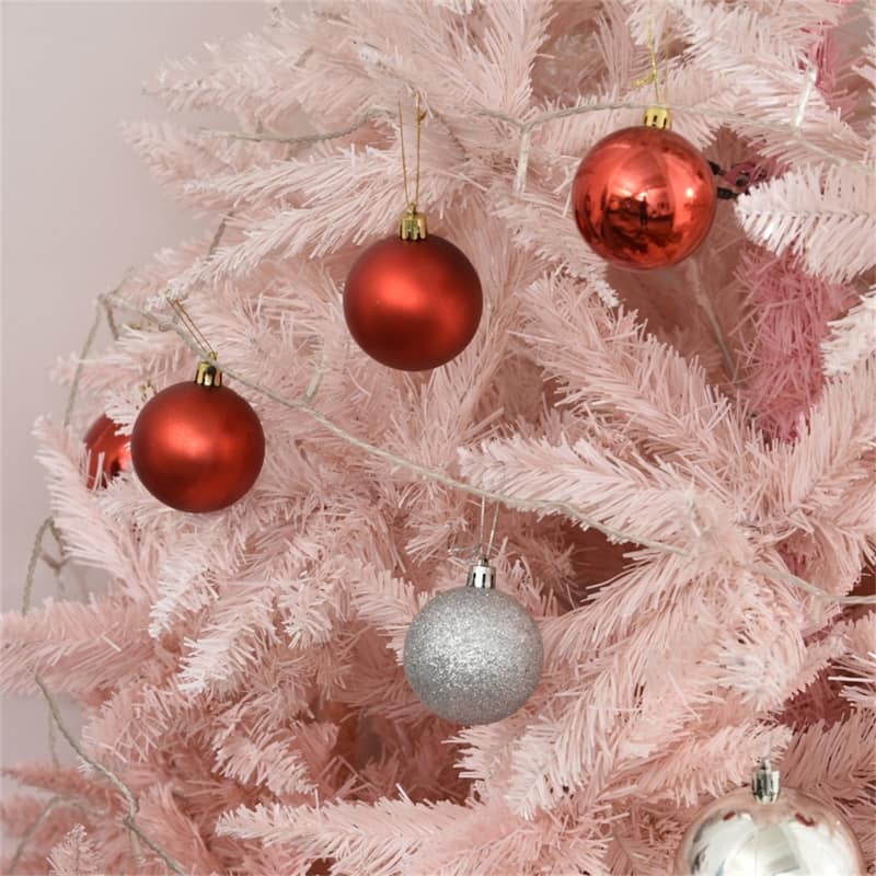Pink PVC Metal Christmas Tree with White Tips and Foldable Stand