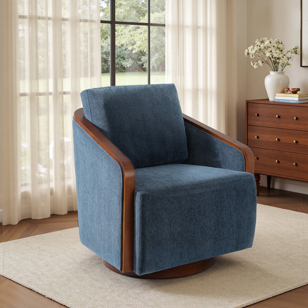 Chenille Modern 360°Swivel Barrel Chair Round Base