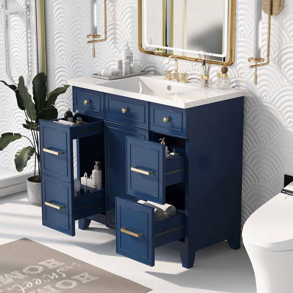 Bathroom Vanity Cabinet with Sink Top, Soft Closing Door and 3 Drawer