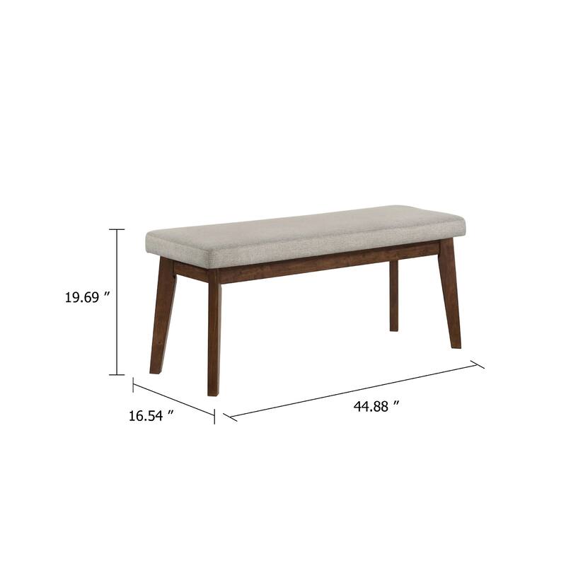 Lere Dining Bench, Beige Fabric, 45 Inch Antique Style Brown Wood