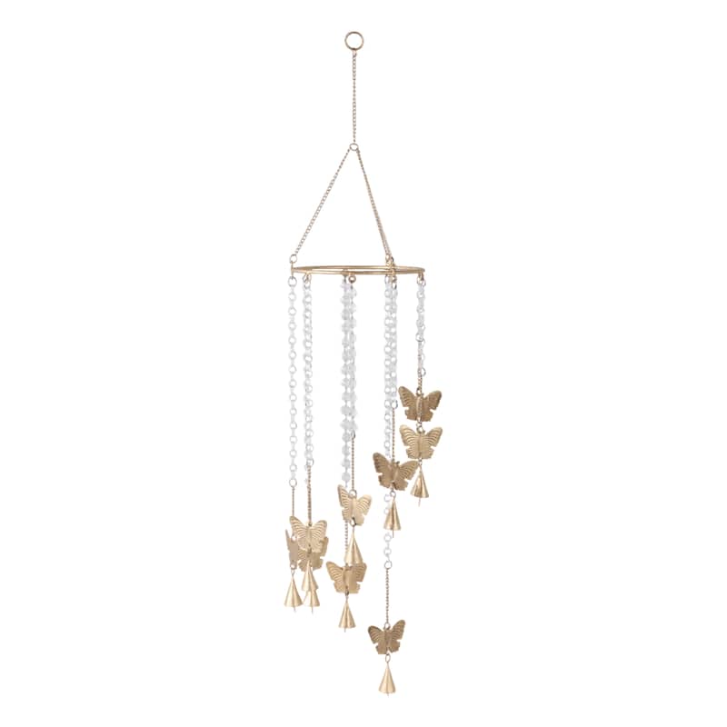 Metal Iron Wind Chime Butterflies Accents Home Garden Use - 38" Gold - 7.5" x 7.5" x 38" - Gold - 7.5" x 7.5" x 38"
