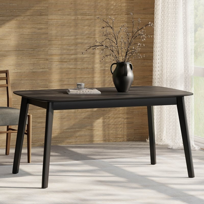 Mid-Century Modern Dining Table with Faux Wood Top & Rubberwood Legs, 59" Retro Kitchen Table