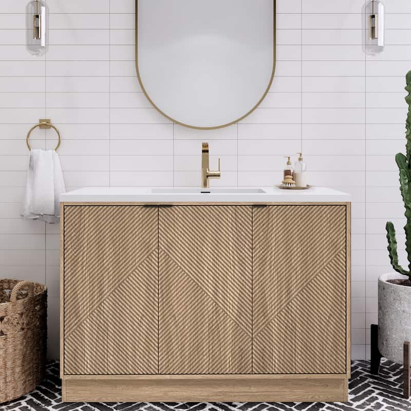 Milano 48" Freestanding Bathroom Vanity with White Acrylic Sink - 47.24" x 19.49" x 35.46'' - Beige