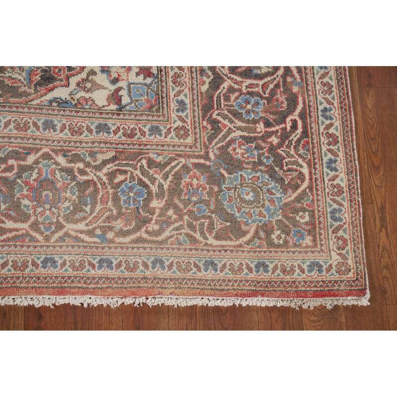 Pink Mashad Vintage Persian Area Rug Handmade Wool Carpet - 6'5" x 10'0"