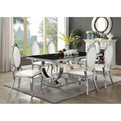Sharli Creamy White and Chrome 7-piece Rectangular Dining Set