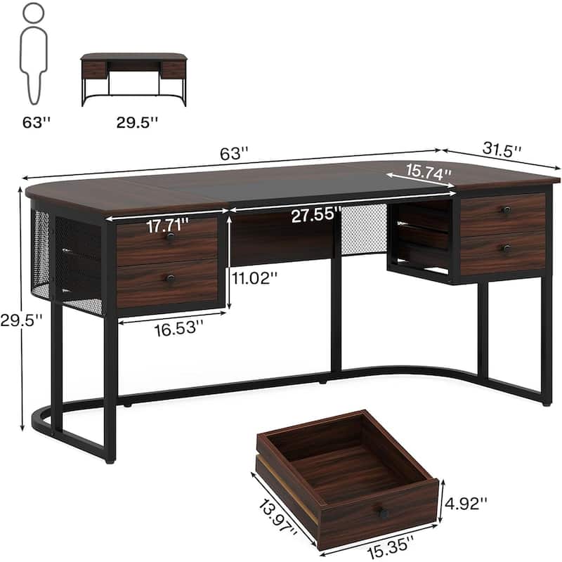 63-Inch Executive Desk with 4 Drawers, Large Office Desk Computer Desk