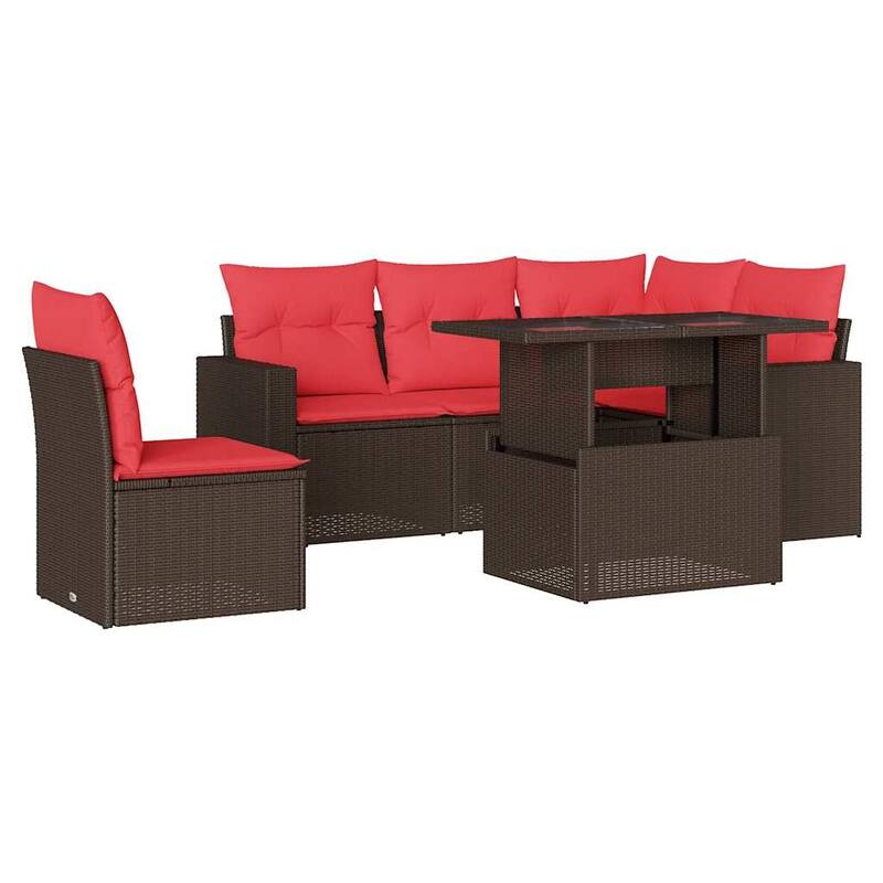 vidaXL Patio Sofa Set with Cushions and Table Outdoor 6 Piece Poly Rattan - 24.4 x 24.4 x 27.2