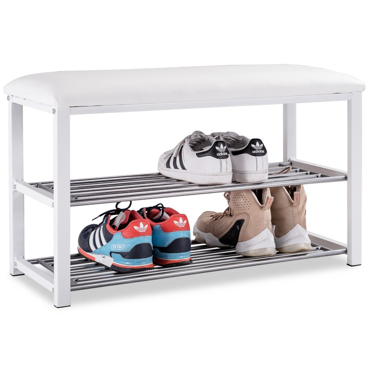 Shop Black Friday Deals On Costway 2 Tier Shoe Rack Metal Bench Cushioned Soft Seat Stool On Sale Overstock 20476022