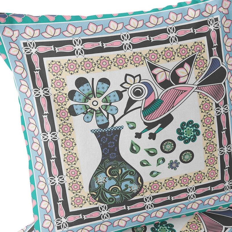 HomeRoots Set of Two 16" X 16" Black and Gray Peacock Blown Seam Floral Indoor Outdoor Throw Pillow - 16.00' X '16.00' X '5.00