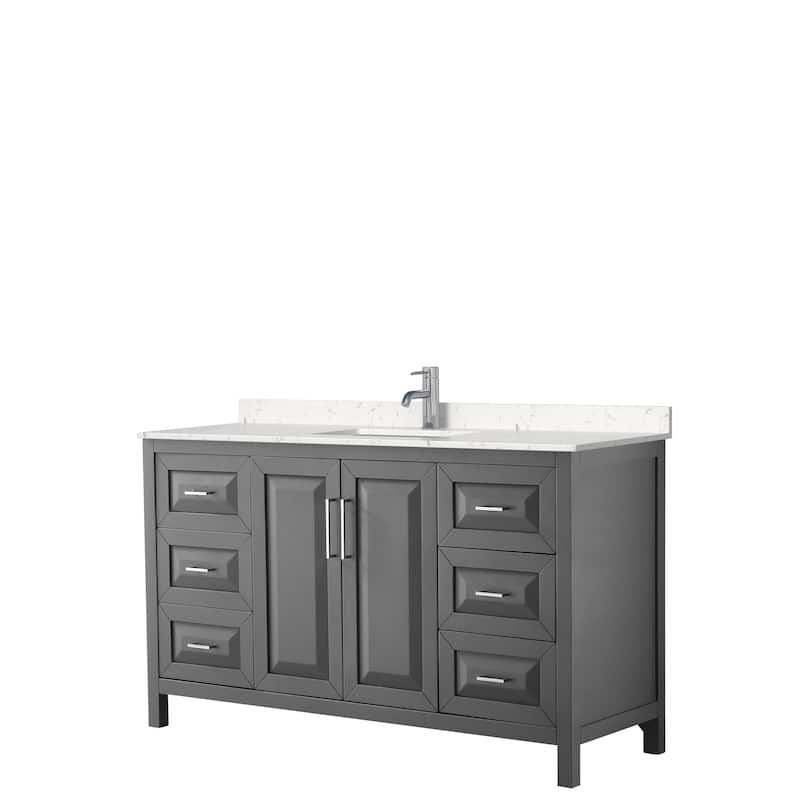 Daria 60 Inch Single Vanity, Cultured Marble Top - Dark Gray, Chrome Trim,Carrara Cultured Marble Top