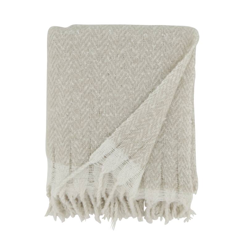 Chic Herringbone Fringed Throw