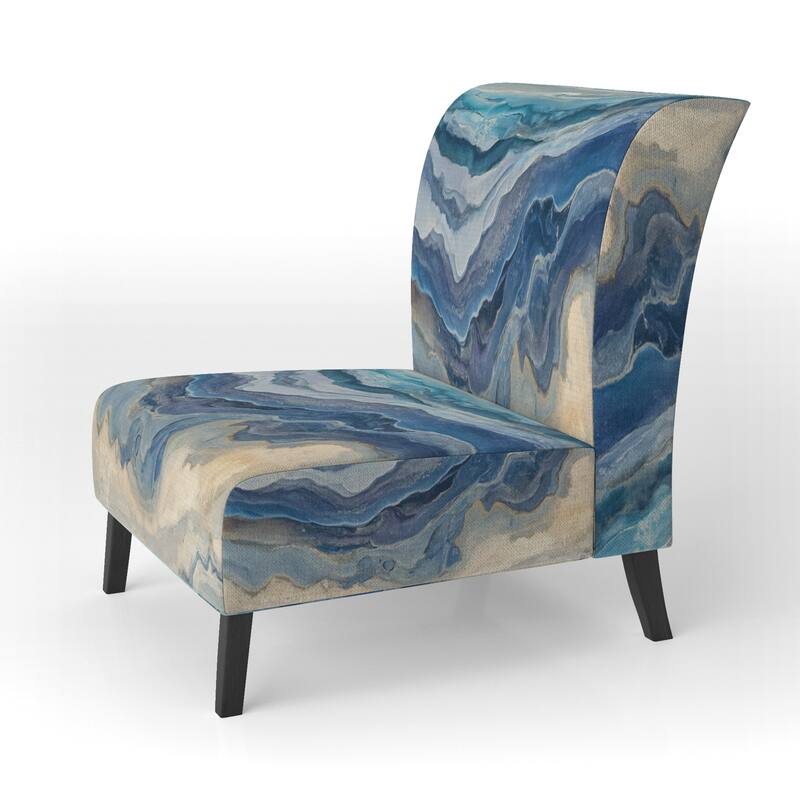 Designart "Coast Blue Sea Waves Watercolour" Upholstered Abstract Accent Chair - Modern Arm Chair For Bedroom