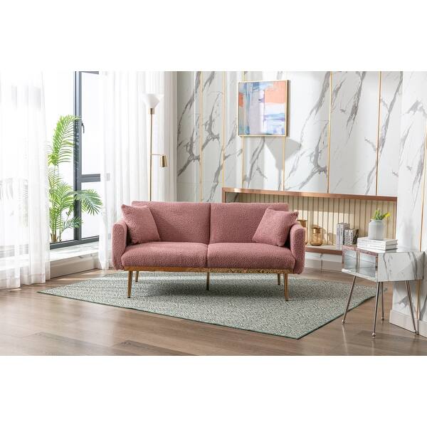 Teddy Fabric Upholstered Tufted Loveseats Sleeper Sofa With Rose Golden