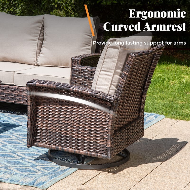 MAISON ARTS Extra-Large Patio Wicker Sofa Conversation Set with Coffee Table, Oversize Seat with 5.5'' Thick Padded Cushion