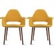 preview thumbnail 21 of 56, Set of 2 Organic Upholstered Fabric Modern Armchairs with Dark Walnut Brown Wooden Legs for Dining Room Office or Accent Chair Yellow