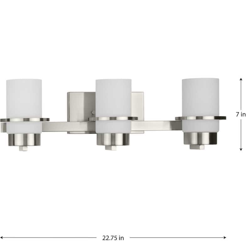 Reiss Collection Three-Light Modern Farmhouse Brushed Nickel Vanity Light - 22.75 in x 5.75 in x 7 in