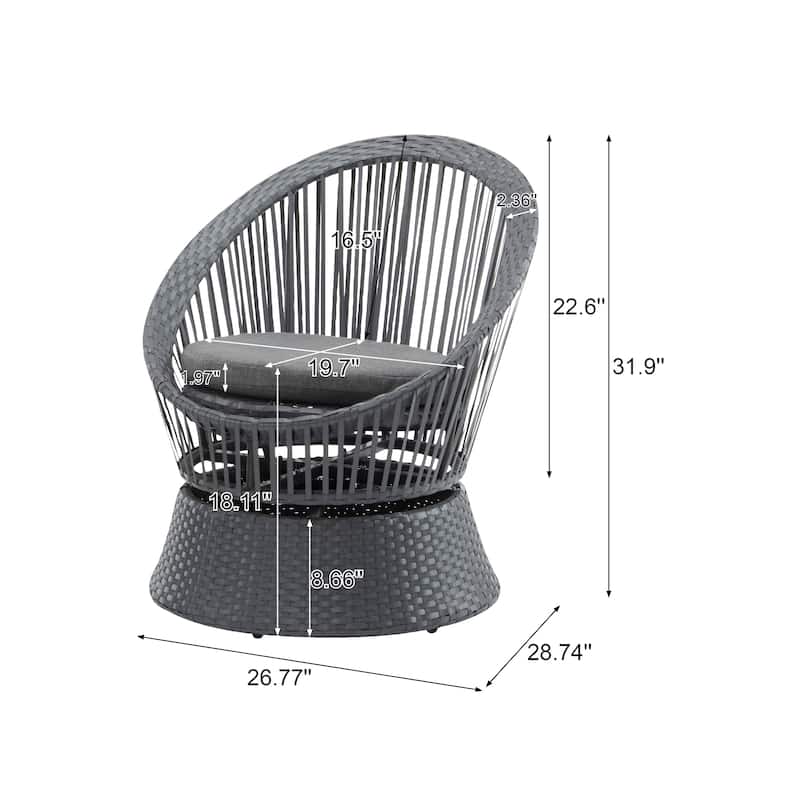 Roomfitters Swivel Wicker Lounge Chair, Modern Rattan Accent Chair with Cushion for Patio Balcony Living Room