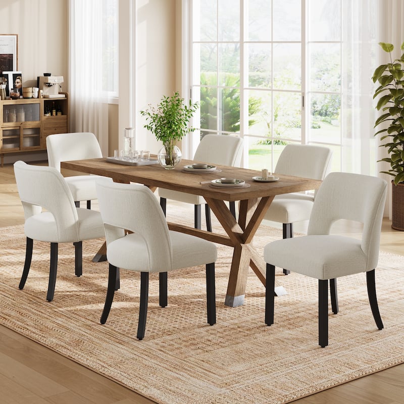 Set of 2/4/6 Modern Fabric Upholstered Dining Room Chair Kitchen Chairs with Wood legs - Set of 6 - Beige