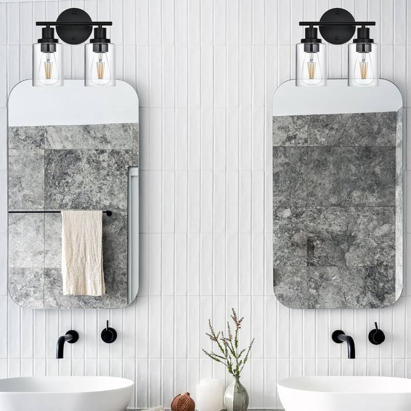 2-Light Bathroom Light Fixtures, Brushed Nickel Modern Vanity Lights Over Mirror with Clear Glass Shade, Bathroom Wall Lamp