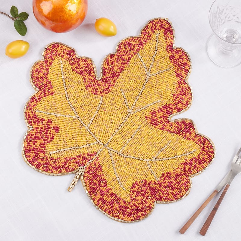 Beaded Leaf Design Table Placemats (Set of 4)