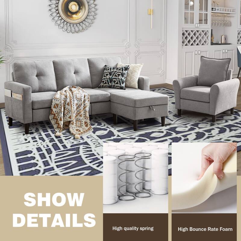 3 Pieces Living Room Set with Storage Ottoman