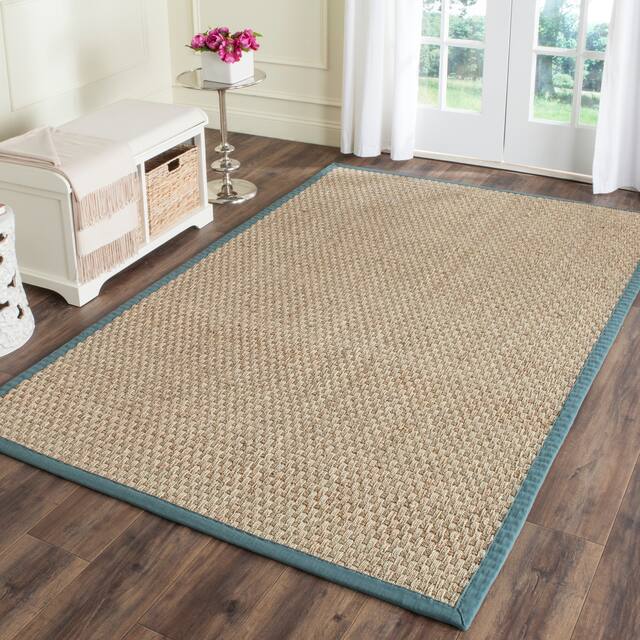 SAFAVIEH Natural Fiber Marina Basketweave Seagrass Rug - 9' x 12' - Natural/Light Blue