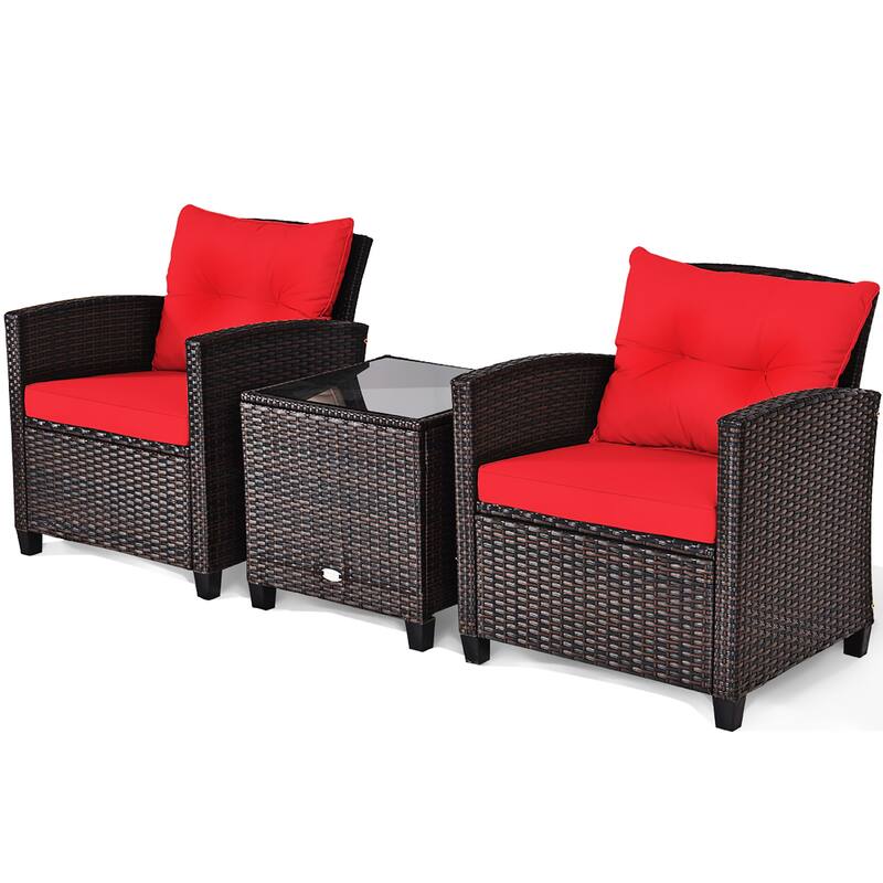 Costway 3PCS Patio Rattan Furniture Set Cushioned Conversation Set - See Details