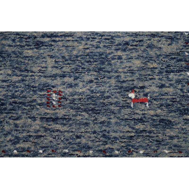 Hand Knotted Oriental 100% Wool Carpet Tribal Stripe Navy Blue & Blues Gabbeh Area Rug - 5' 10'' X 4' 0''
