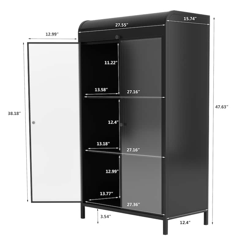 Tall Sideboard Buffet, Storage Cabinet with Glass Doors & Flip-Top, 4-Tier Accent Cabinet with Open Shelves