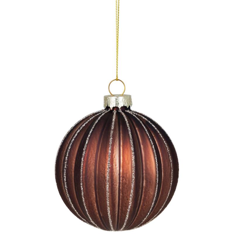 4ct Champagne Chocolate Glittered Ball Christmas Ornaments 3" 80mm