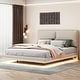 preview thumbnail 1 of 11, Beige Queen Size Platform Bed w/ Sensor Light, 2 Large Backrests & USB Port Beige
