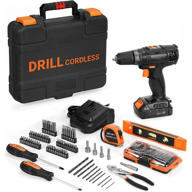 Cordless Drill Driver 20V, 32pcs Accessories, 19+1 & 265 In-Lbs Max Torque, 3/8 All-Metal Chuck,Variable Speed Cordless Drill, Li-ion Battery