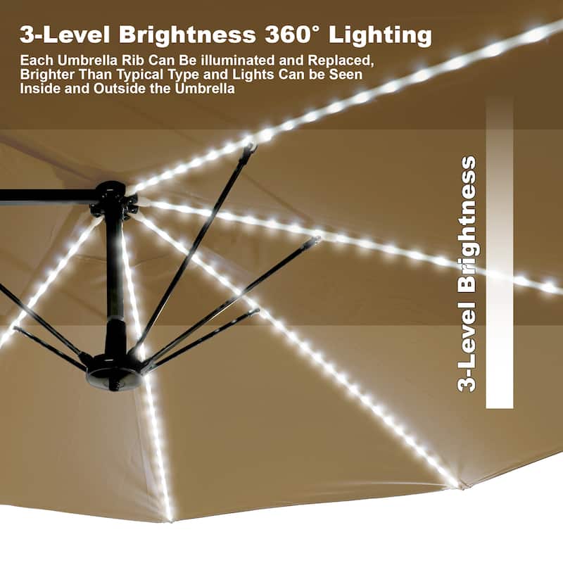 180'' x 108'' Rectangular Fiberglass Lighted Market Umbrella with Base