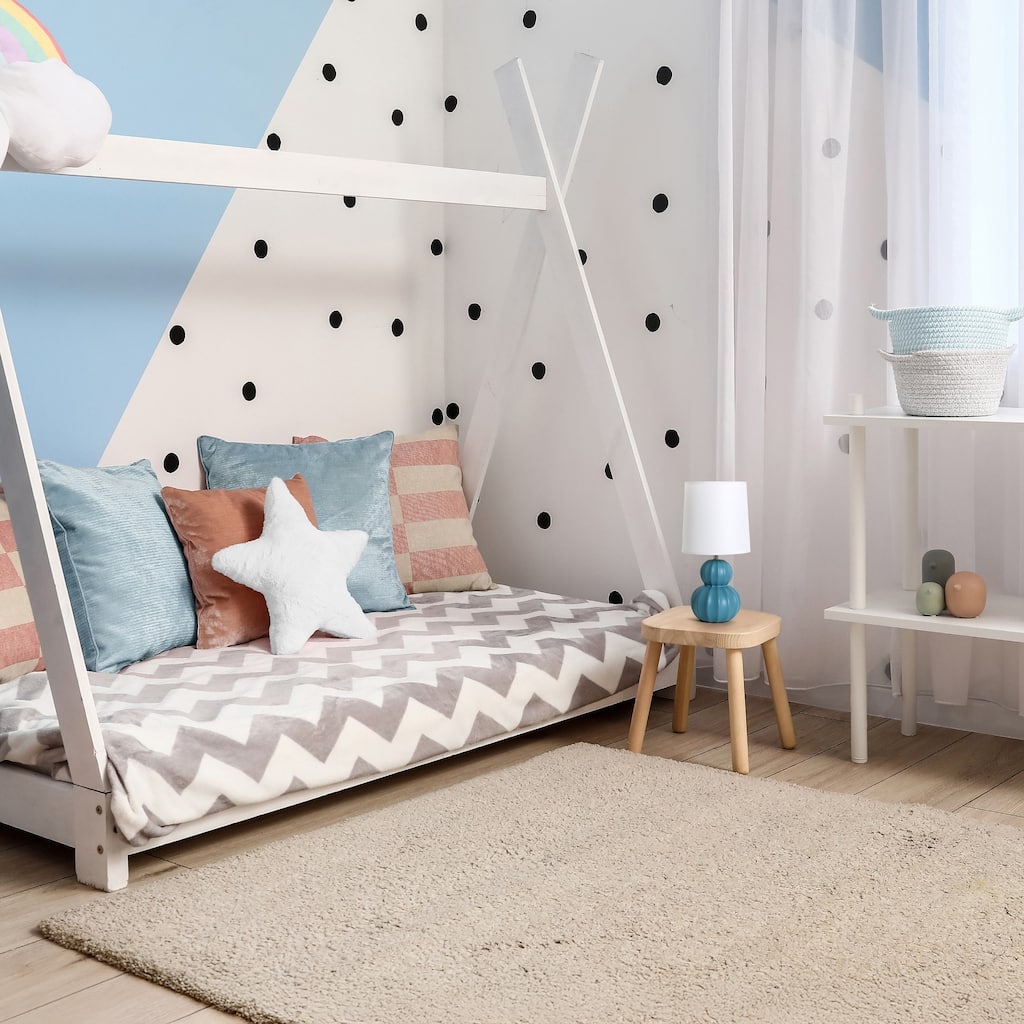 Stacked Double Gourd Ceramic Table Lamp with Tapered Shade - 12.5" - Teal Blue