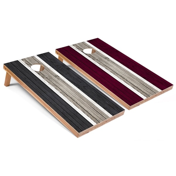 slide 2 of 7, Dark Grey and Maroon Striped Outdoor Cornhole Set All-Weather 2x4 - Include ALL Accessories