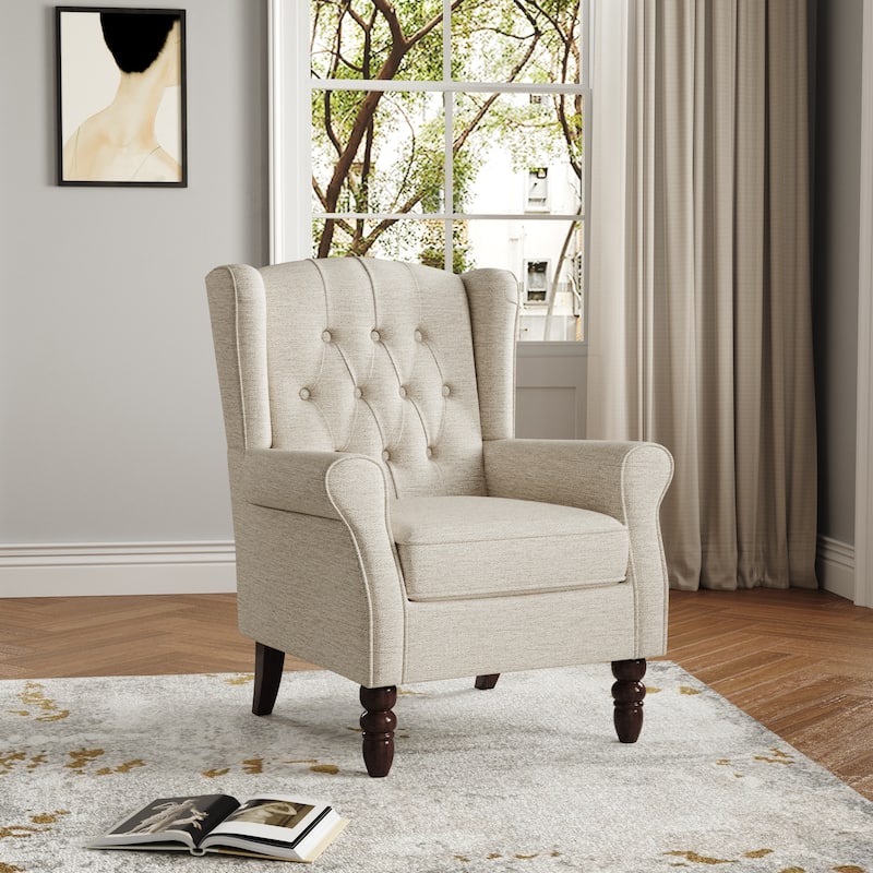 Button Tufted Wingback Accent Chair Upholstered Armchair