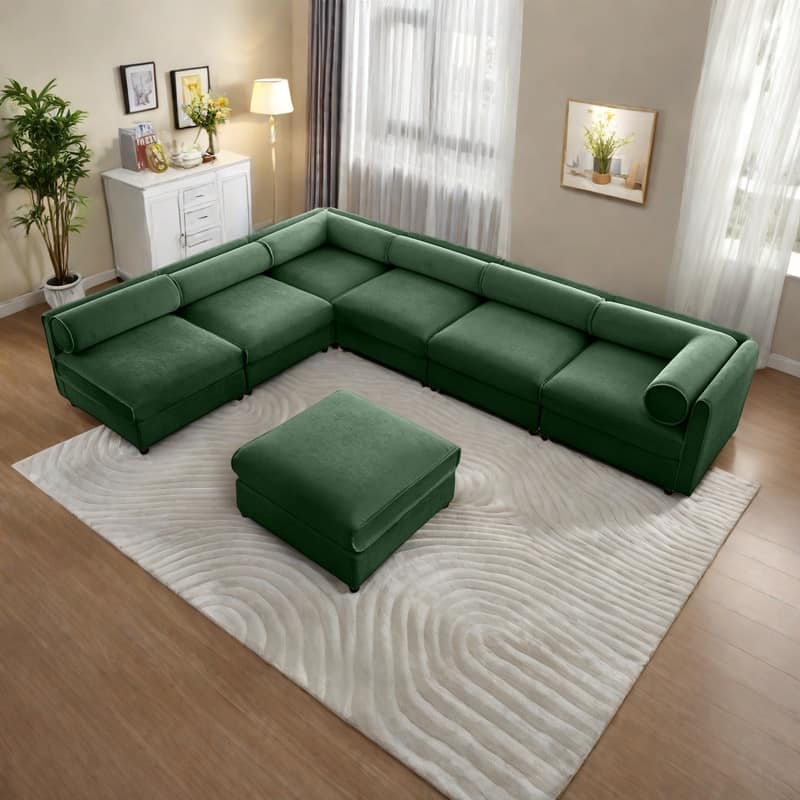 142.5" 6-Piece Chenille Modular Sectional Sofa with Storage, Cylindrical Design, and Easy Assembly