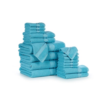 Towel Set of 18 Cotton Popcorn Textured by Ample Decor - 4 Bath/10 Washcloths/4 Hand
