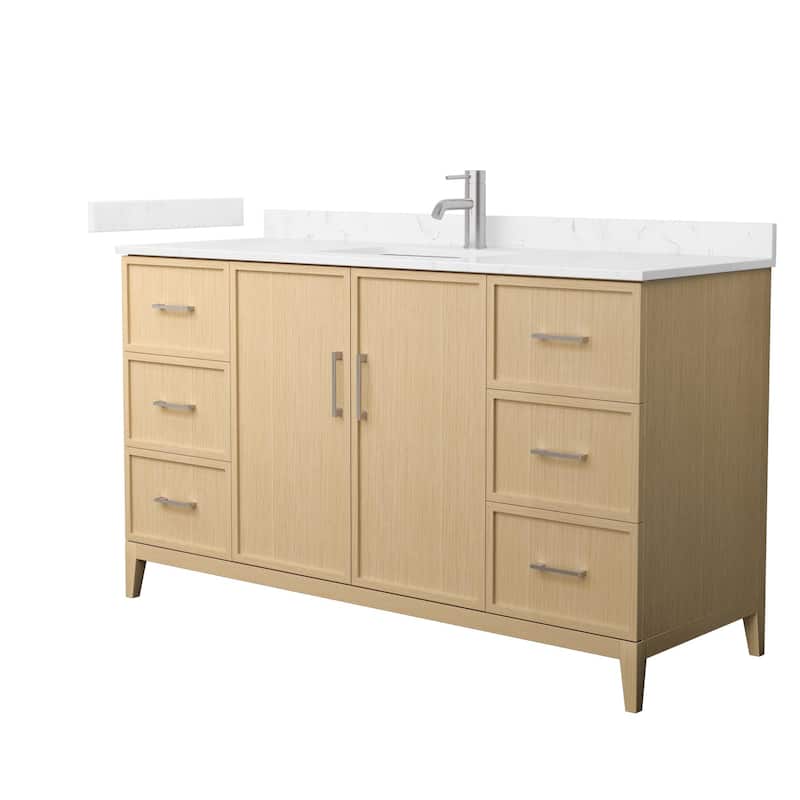 Elan 60-inch Single Vanity, Cultured Marble Top - White Oak, Nickel Trim,Carrara Cultured Marble Top