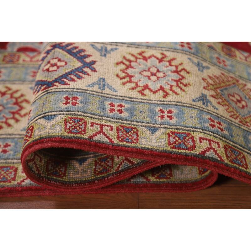 Hand Knotted Oriental 100% Wool Carpet Traditional All-Over Red Kazak Area Rug - 9' 2'' X 5' 11''