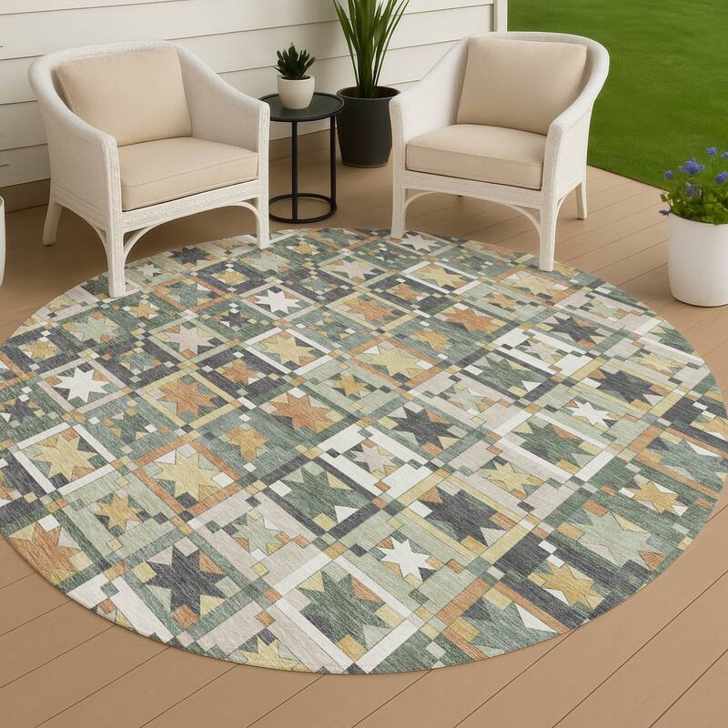 Machine Washable Indoor/ Outdoor Global Goddard Chantille Rug - Basil - 8' x 8'