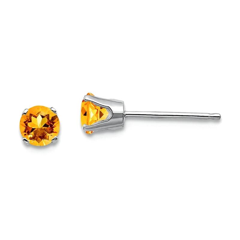Curata 14k White Gold 4mm Round Gemstone Birthstone Post Stud Earrings - Citrine