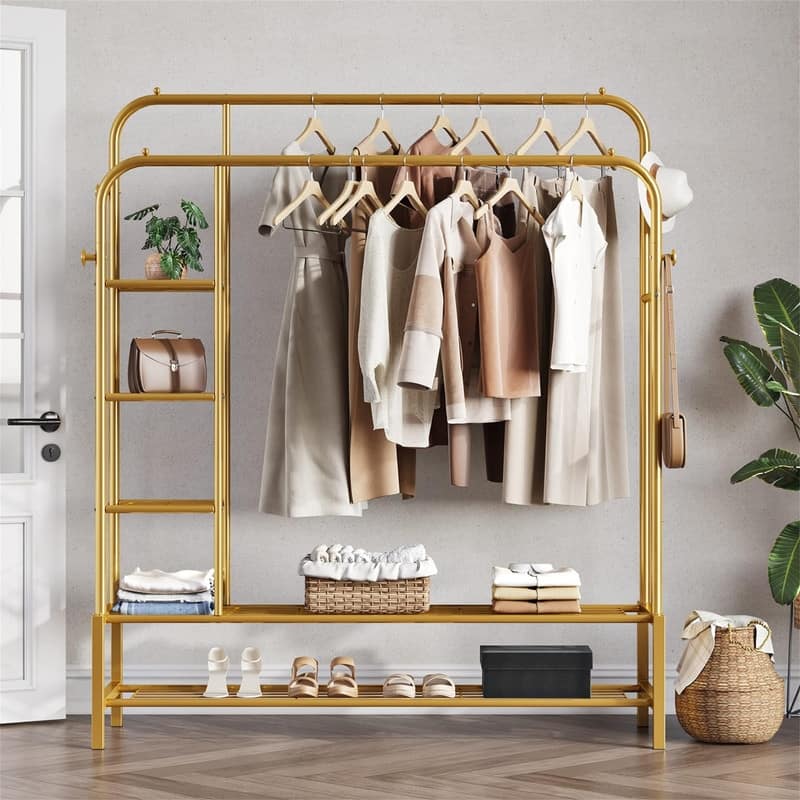 Double Rods Portable Garment Rack for Hanging clothes - 13"D x 49"W x 64.76"H