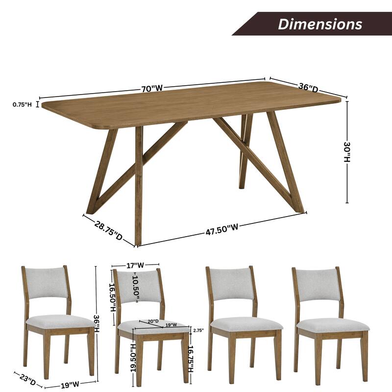 Roundhill Furniture Avery 5-Piece Dining Set, Light Oak