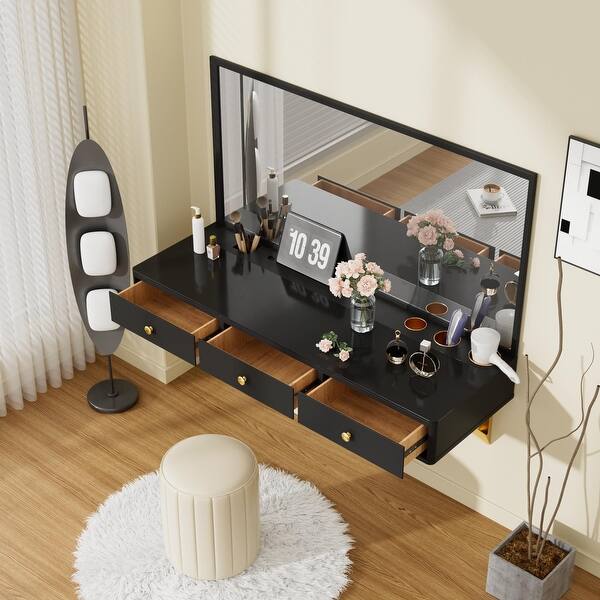 slide 2 of 11, 47" Floating Shelf with Drawer Multi Purpose Wall Mounted Vanity Table - 47.00" 15.98" 5.98"