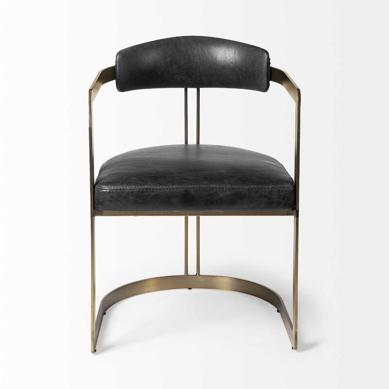 Modern Black and Gold Faux Leather Dining Armchair with Open Back and Iron Frame for Home - 29.5”H x 22.5”W x 20.5”D